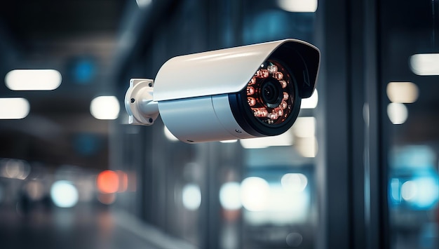 Camera di sicurezza nel corridoio di un edificio moderno