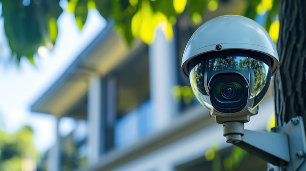 Camera di sicurezza su un muro buio all'aperto