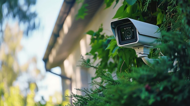 Camera di sicurezza su un muro buio all'aperto