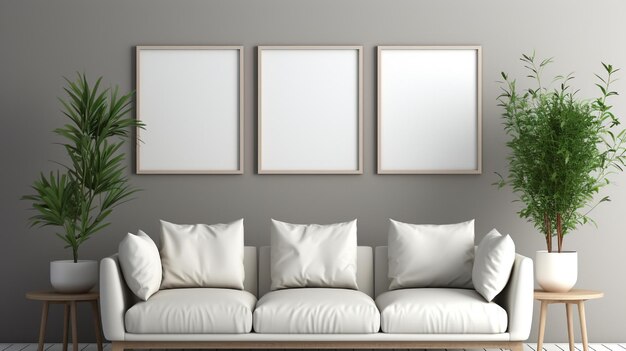 Camera e parete pareti bianche stile minimalista caldo la parete ha tre cornici quadrate
