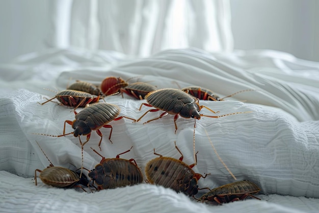 Camera infestata da insetti Lussuoso grande letto con insetti rossi Foto