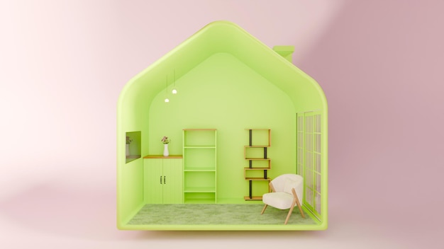 Camera interna 3D casa forma casa colorata casa vernice parete interno per la marca di vernice divano