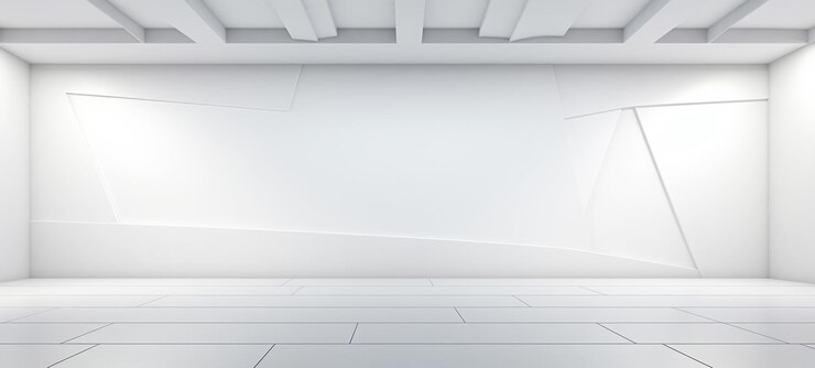 Camera minimalista luminosa ed espansiva con pareti pulite soffitto e pavimento architettonica geometrica
