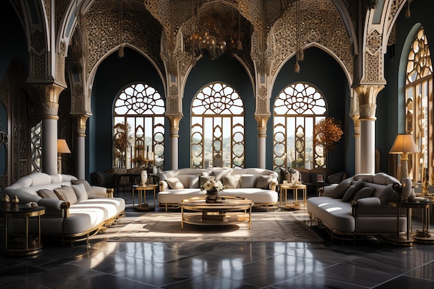 Camera molto lussuosa e grande con pareti decorate con mosaico marocchino Camera in tradizionale islamico