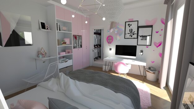 camera per ragazze adolescenti area ikea 14m2 letto scrivania e grande armadio un sacco di luce