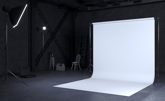Camera studio fotografico con sfondo bianco, edilizia industriale