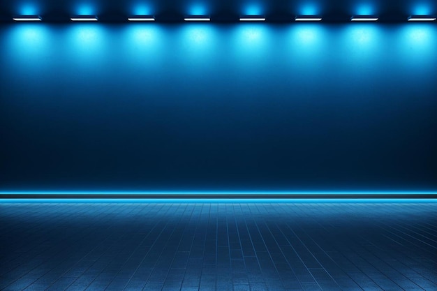 Camera vuota con luce al neon e pareti blu