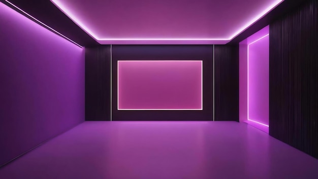 Camera vuota interno moderno spazio nero con luce viola rendering 3D
