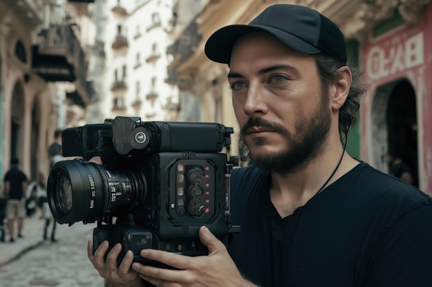 Cameraman che filma in strada Illustrazione dell'IA generativa