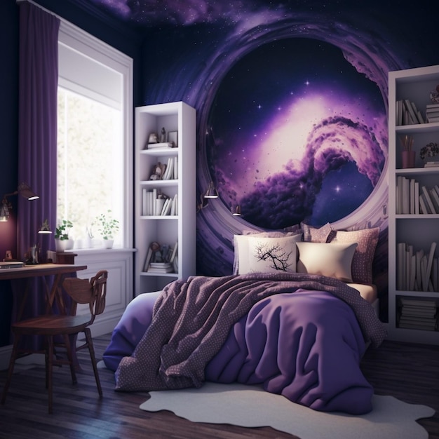 Camere da letto a tema galassia in tonalità viola