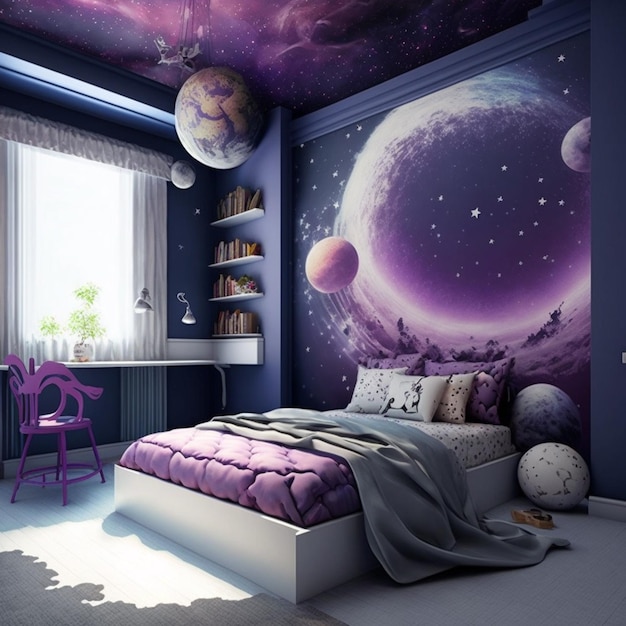 Camere da letto a tema galassia in tonalità viola