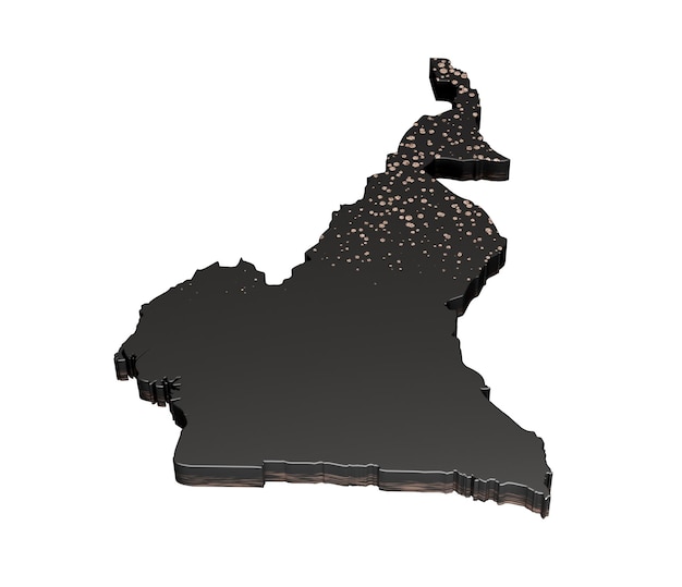 Camerun Mappa di texture oro pietra nera isolata su illustrazione 3d bianca