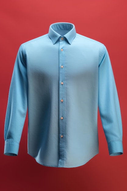 Camicia abbottonata blu con spazio copia su sfondo rosso creato utilizzando la tecnologia generativa ai