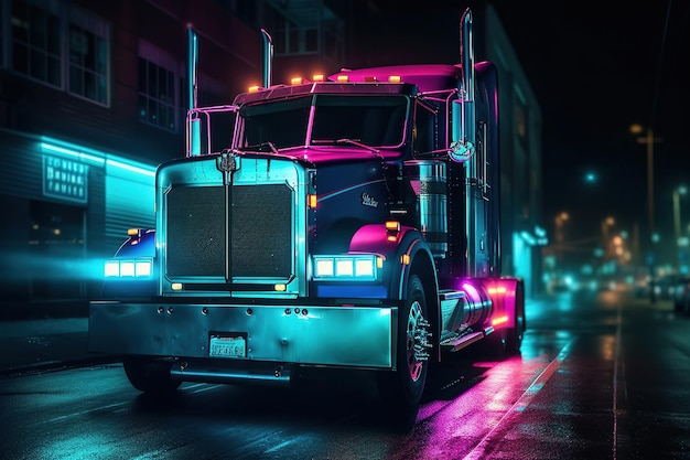 Camion al neon in stile cyberpunk consegna generativa ai