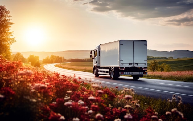 Camion bianco caricato sull'autostrada per il mockup