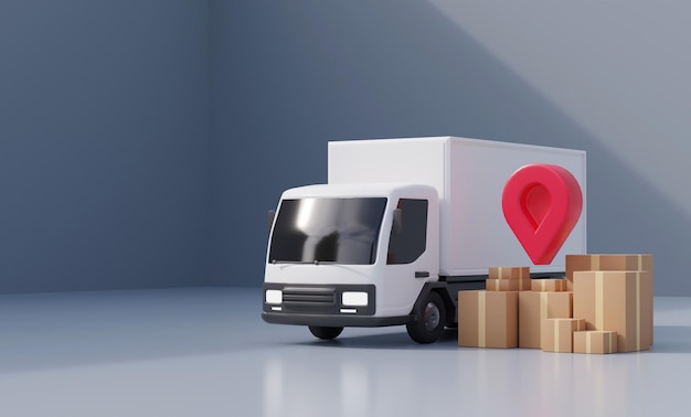 Camion bianco per il servizio di consegna e spedizione rendering 3d