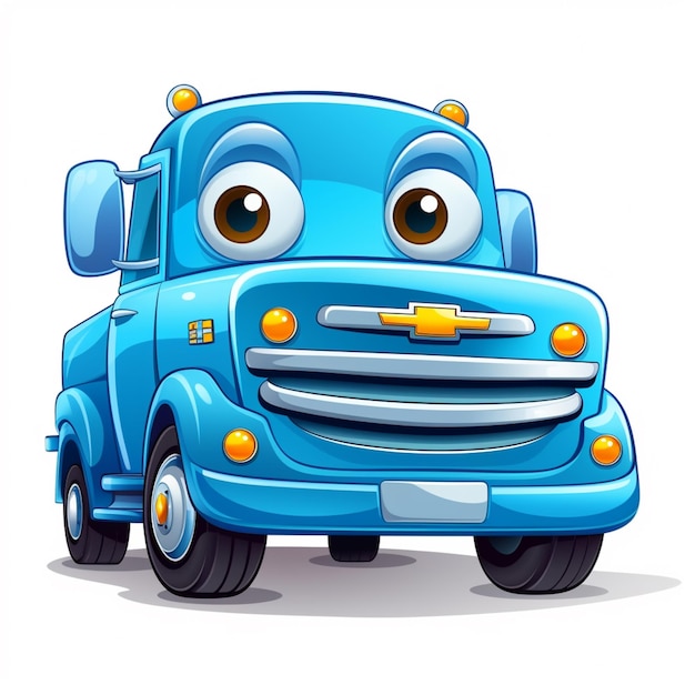 camion blu dei cartoni animati con occhi grandi e intelligenza artificiale generativa