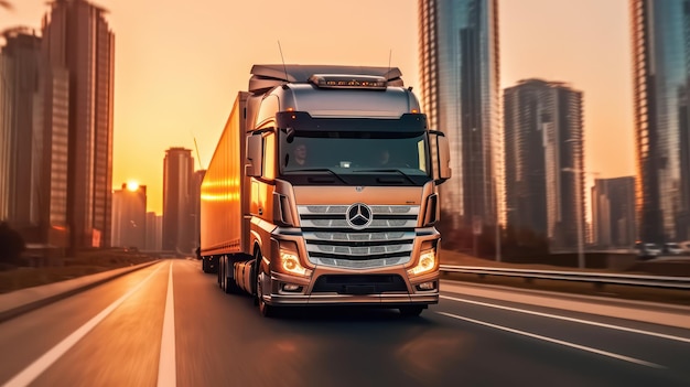 camion che guida ad alta velocità in autostrada