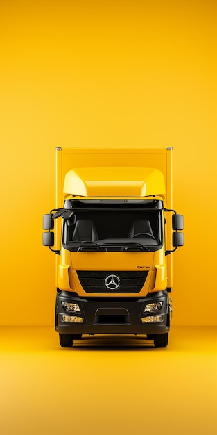 Camion che guidano su uno sfondo giallo