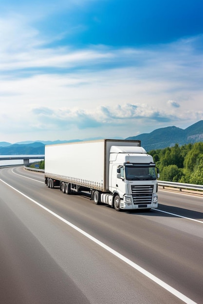 camion con container per il trasporto di merci su autostrada