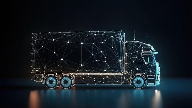 Camion da carico incandescente Consegna futuristica e concetto logistico IA generativa