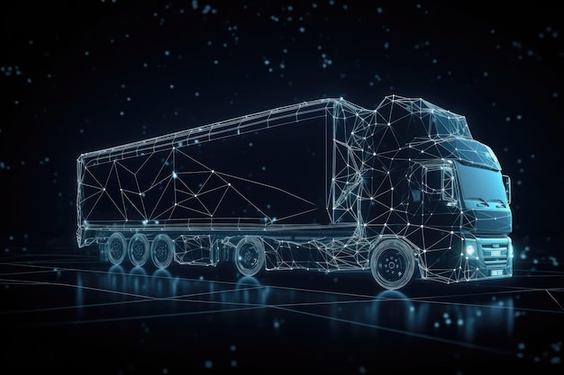 Camion da carico incandescente Consegna futuristica e concetto logistico IA generativa