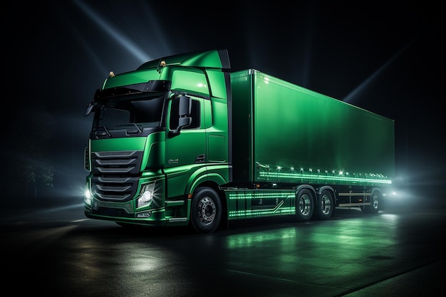 Camion da carico verde con illuminazione Ai generativa