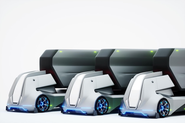 Camion elettrico autonomo a guida autonoma con rimorchio isolato su sfondo bianco Trasporto senza driver tecnologie del futuro 3D rendering 3D illustrazione