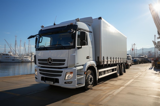 camion per le consegne bianco vista laterale camion carico pubblicità AI generativa