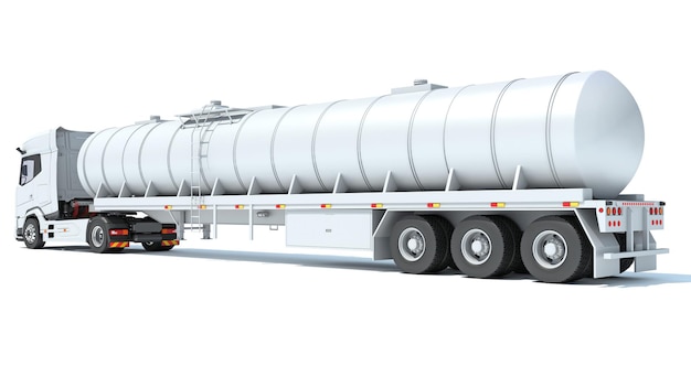 Camion pesante con rimorchio cisterna d rendering su sfondo bianco