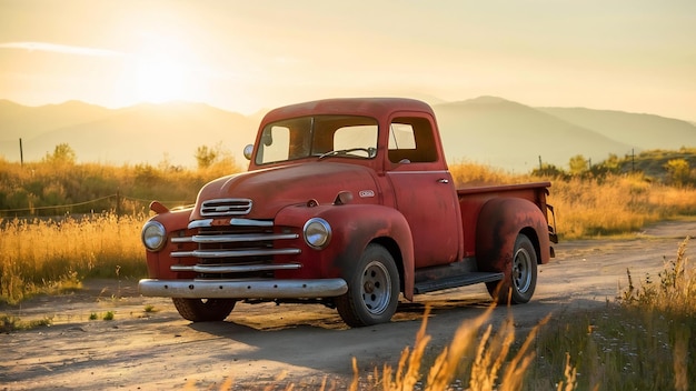 Camion rosso al tramonto