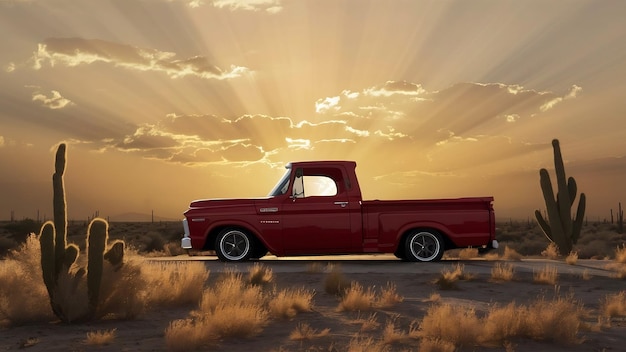 Camion rosso al tramonto