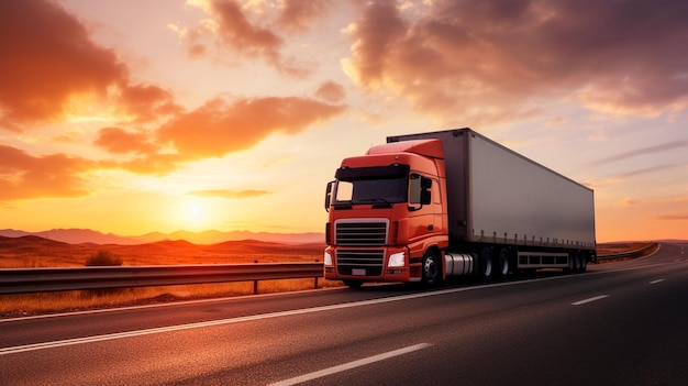 camion su strada al tramonto