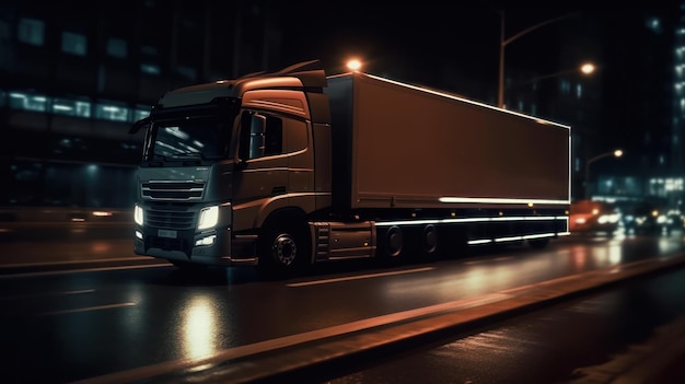 Camion su strada di notte Trasporto merci IA generativa