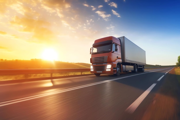 camion sulla strada al tramonto AI immagine generata