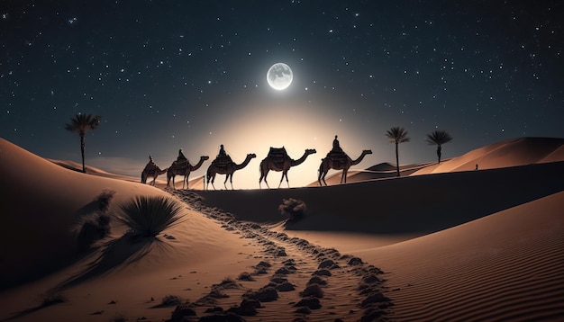 Cammelli nel deserto di notte