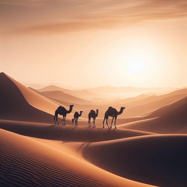 cammelli nella caravana del deserto sfondo