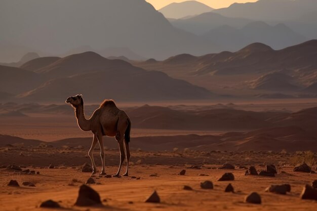 Cammello nel paesaggio desertico ai generativo