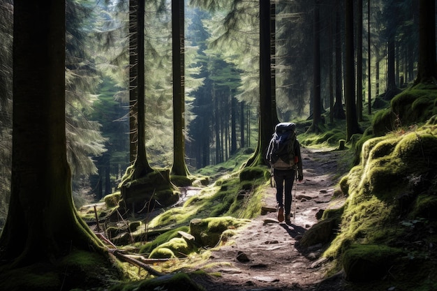 Camminare attraverso la foresta con gli zaini Terreno roccioso