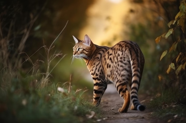Camminata nella foresta del gatto del Bengala Genera Ai