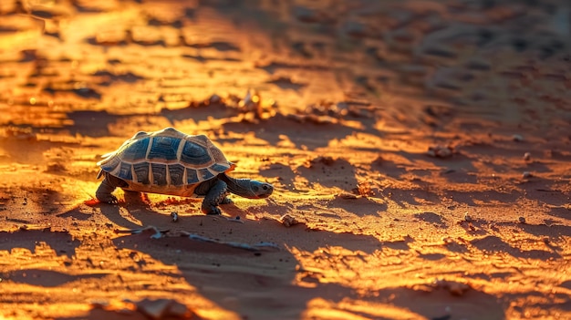 Cammino delle tartarughe dell'ora d'oro sulla spiaggia sabbiosa