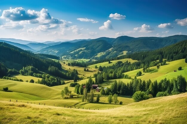 Campagna dei Carpazi con colline boscose