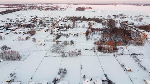 Campagna e alberi in inverno riprese con un drone