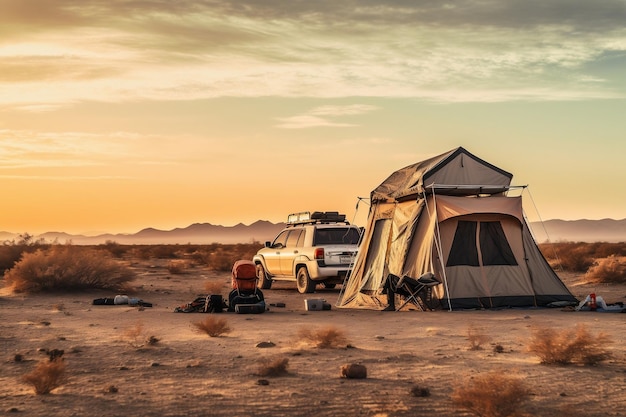 Campeggio nel deserto in mezzo al nulla IA generativa