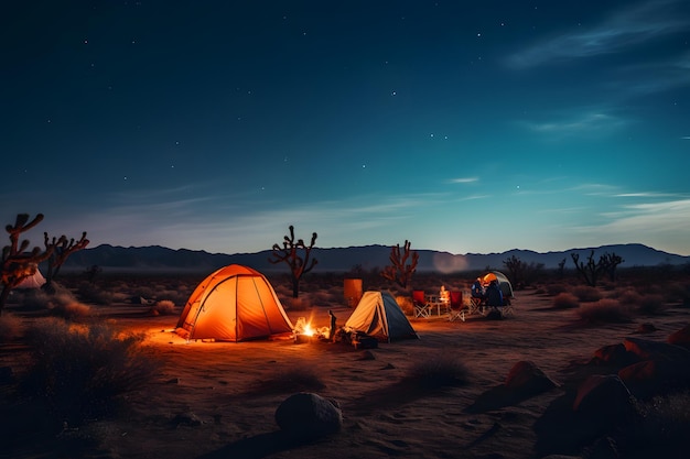 Campeggio nel deserto in mezzo al nulla