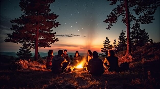 Campeggio nella pineta Serata estiva sullo sfondo del cielo con le stelle della Via Lattea