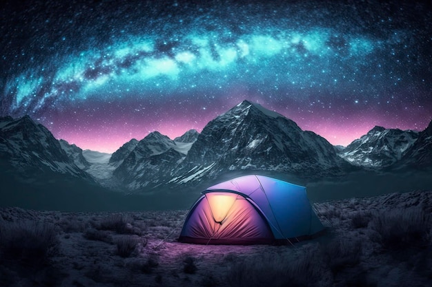 Campeggio sotto le stelle Avventura in campeggio in montagna
