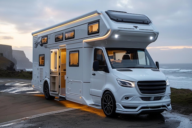 Camper sulla spiaggia al tramonto in Islanda Vacanze in camper