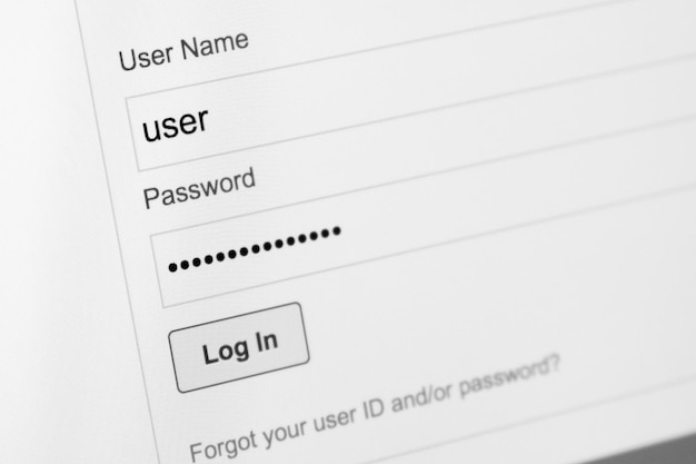 Campi di accesso e password sullo schermo