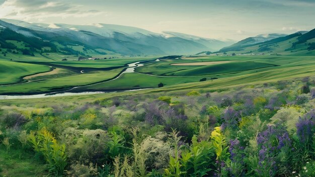 Campi nella valle di montagna